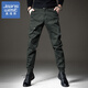真維斯（Jeanswest）工裝休閑褲男秋季高端美式褲子男時(shí)尚大碼潮牌哈倫軍旅直筒束腳褲 軍綠常規 2XL
