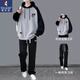 啄木鳥(niǎo)青少年連帽衛衣男生休閑運動(dòng)套裝春秋季高初中學(xué)生寬松衣服男裝潮 兩件套【6601黑灰+6081長(cháng)褲】 XL 適合121-140斤