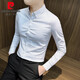 皮爾卡丹（pierre cardin）小格子襯衫男士長(zhǎng)袖高級(jí)感痞帥春秋季商務(wù)修身高端西裝內(nèi)搭襯衣襯 白色 M