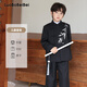 蘿卜唄唄（LUOBOBEIBEI）男童新中式禮服冬季加絨外套兒童國風(fēng)西服唐裝 黑色三件套 150 