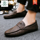 啄木鳥(niǎo)2026新款豆豆鞋男軟皮男士休閑皮鞋韓版潮流一腳蹬懶人鞋青年潮鞋 YL-D803棕色 42