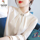 啄木鳥氣質(zhì)職業(yè)冰絲白色襯衫女士2025新款洋襯衣長袖上衣套頭襯衫圓領(lǐng) 米白色 L 建議105-120斤