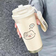 恩壽溯瞌睡小貓咖啡保溫杯大容量吸管水杯便攜隨行杯子男女學生運動車載 小貓兒雙飲保溫杯 520ml 杯+提繩+3D貼