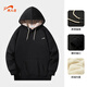 貴人鳥(niǎo)連帽加絨衛衣男秋冬新款抓絨內里保暖純色百搭上衣套頭衫男女同款 黑色 2XL