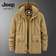 JEEP SPIRIT棉衣男士中老年寬松大碼棉服冬季加絨加厚保暖爸爸工裝棉襖外套 卡其色 XL