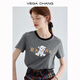 VEGA CHANG短袖T恤女2025夏新款少女減齡休閑童趣印花圓領(lǐng)寬松簡(jiǎn)約百搭上衣 印花灰（T恤） L