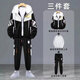 安初夏青少年開(kāi)衫衛衣男士休閑運動(dòng)套裝秋冬季一套學(xué)生寬松衣服男裝外套 W36T白色三件套 常規 XL 【120-140斤】