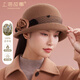 上海故事純羊毛毛呢帽女秋冬保暖禮帽復古卷檐網(wǎng)紗緞面玫瑰圓頂帽送媽媽禮