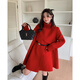 粟茝紅色斗篷毛呢外套女秋冬季中長(cháng)款修身高級可拆卸斗篷雙面羊絨大衣 紅色 S