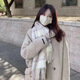 庫(kù)班豬格子圍巾女秋冬季學(xué)生韓版百搭加厚披肩兩用毛線網(wǎng)紅保暖可愛圍脖 白色流蘇加厚款