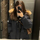 與欣羽棉襖絨服女毛領(lǐng)工裝棉服女2024年新款冬季加厚寬松外套女冬裝 藏青 均碼【可備注碼數(shù)】