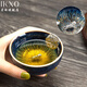 IKXO高端鑲銀金絲天目釉建盞茶杯對盞主人杯兔毫盞單杯十二生肖茶盞 鑲銀荷葉金絲盞杯（寅虎） 禮盒裝