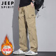 JEEP SPIRIT吉普工裝褲男士褲子男秋冬季休閑褲男多口袋男褲 卡其色加絨 XL
