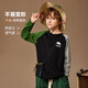 ASK JUNIOR男童長袖T恤秋裝兒童印花撞色跑步打底衫 黑色 160