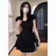 GARNUO黑色連衣裙女夏季法式赫本風(fēng)小個(gè)子高級感裙子收腰顯瘦小黑裙短裙 黑色【短袖短款】 S 【101-110斤】
