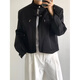 安初夏韓系小眾設計感白色夾克男女士春秋季金屬拉鏈立領(lǐng)墊肩短外套 黑色 M