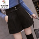 啄木鳥(niǎo)加厚毛呢短褲女秋冬季2025新款外穿松緊高腰顯瘦百搭闊腿打底靴褲 6108黑色 XL 【115-130斤】