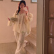族瑪士新款純棉紗布睡衣女士三件套裝長袖春秋季家居服大碼全棉法式夏天 S83885#蝶舞棉紗三件套 S 【建議80-110斤】