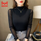 貓人（MiiOW）半高領(lǐng)蕾絲衫長(cháng)袖T恤女20253春裝新款黑色修身顯瘦內搭網(wǎng)紗打底衫 7726黑色 XL