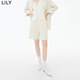 LILY秋新款女裝復古都市通勤顯瘦優(yōu)雅高腰直筒休閑短褲西裝褲 603本白 M