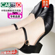 卡帝樂(lè)鱷魚(yú)（CARTELO）【全牛皮】真皮女鞋2025新款包頭涼鞋女夏中跟粗跟旗袍禮服時(shí)裝鞋 黑色 37