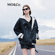 MO&Co.牛仔夾克棉質(zhì)襯衫領(lǐng)側門(mén)襟復古洗水寬松落肩黑外套摩安珂 牛仔黑色 S 160
