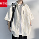 新百倫美式短袖襯衫男寬松大碼男裝外套日系秋季中袖休閑夏季冰絲上衣 白色短袖 XL