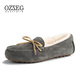 OZZEG澳洲豆豆鞋女冬季羊皮毛一體毛毛棉鞋平底防滑加絨保暖孕婦樂(lè )福鞋 灰色 36