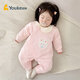 優(yōu)科（YOUKE）女寶寶嬰兒衣服秋冬夾棉連體衣嬰幼兒保暖爬服可愛甜美秋冬裝小月 粉色 73碼【推薦身高69cm-75cm】