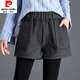 皮爾卡丹（pierre cardin）23年新款闊腿短褲女秋冬新款毛呢褲子高腰顯瘦外穿靴褲 毛呢短褲-大口袋款灰色 3XL 145-160斤