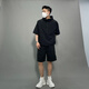 吉賽倫法式工裝男裝套裝 夏季薄款日系風(fēng)簡(jiǎn)約時(shí)尚連帽T恤衫搭五分褲男士 黑色套裝155 XL 建議125-145斤