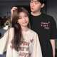 笙韻情人節(jié)情侶裝夏季衣服2025新款潮套裝短袖t恤男女團體班服定制 黑色男款+白色女款 L 男+女M