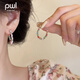 PWL夏日多巴胺彩色串珠碎銀耳釘女輕奢小眾高級(jí)感耳環(huán)方圓臉耳圈耳飾 五彩碎銀耳釘（銀針）