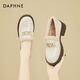 DAPHNE達芙妮樂(lè )福鞋女厚底內增高漆皮單鞋春季新款英倫風(fēng)軟底小皮鞋 米色加絨 跟高6.5cm 34 (220mm) 標準碼