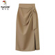 啄木鳥(niǎo)夏季新款半身裙女中長(cháng)款高腰a字西裝裙休閑不規則開(kāi)叉一步包臀裙 卡其色 L 105-115斤