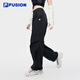 FILA FUSION斐樂(lè )潮牌梭織長(cháng)褲女秋季新款時(shí)尚休閑寬松工裝褲 正黑色-BK M
