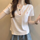 妙奕嘉新款2025年短袖女白色t恤女裝夏季小個子上衣女士衣服正肩半袖 彩色領(lǐng)扣白色短袖 3XL 【建議135-150斤】