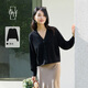 春竹2024年春季新款綿羊毛寬松保質(zhì)顯瘦V領(lǐng)通勤百搭女針織開(kāi)衫外套   黑色 XL/105CM