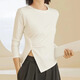 俞兆林打底衫女士秋冬顯瘦褶皺開(kāi)叉百搭圓領(lǐng)長(cháng)袖不規則純色內搭t恤