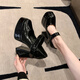 多菲尼森美式高跟鞋女2024新款粗跟設(shè)計(jì)感小眾法式小個(gè)子瑪麗珍鞋黑色jk鞋 黑色 9cm 37 (235mm) 偏小
