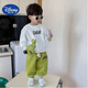 迪士尼（Disney）新款寶寶衛衣褲套裝男童秋裝小童春季薄款長(cháng)袖兩件套嬰兒春秋衣服 綠色霸王龍套裝 100 建議85-95厘米