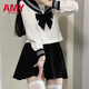 愛(ài)麥依白黑三本JK制服裙基礎款水手服日系學(xué)院風(fēng)套裝短袖中間服女 白三本長(cháng)袖+黑領(lǐng)結+黑裙子+白襪 L 105-120斤
