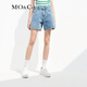 MO&Co.【土耳其棉】高腰牛仔褲短褲美式復古中褲女夏季薄款摩安珂 牛仔藍色 S 26