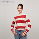 Tommy Hilfiger【半高領(lǐng)】秋冬女純棉慵懶復古寬條紋圓領(lǐng)內搭打底衫針織衫 紅白條紋XNN S （推薦：100-110斤）