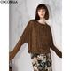 COCOBELLA設計感鏤空破洞微透視針織衫女早秋混搭毛邊罩衫TS0003 茶棕色 L