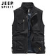 JEEP SPIRIT吉普馬甲男外套男士戶(hù)外運動(dòng)多口袋無(wú)袖背心男裝上衣 黑藍 2XL
