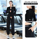 百思絨健身衣服女套裝2025春季新款專(zhuān)業(yè)跑步速干上衣寬松顯瘦跳操運動(dòng)服 黑色兩件套（黑褲） M