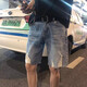 衣然呈品夏季新款牛仔短褲男潮牌高街休閑舒適百搭中褲破洞簡(jiǎn)約五分褲子男 藍色 L【建議110-130斤】