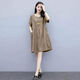 棉麻連衣裙女夏2024年新款短袖中老年媽媽裝大碼寬松顯瘦遮肚裙子 卡其色 L 建議 102-117斤
