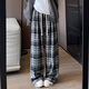 HIPPATIA格子休閑褲子女2025秋冬新款垂感寬松慵懶風(fēng)小個(gè)子復古直筒闊腿褲 【春秋】灰色-款 常規 XL 【126-140斤】